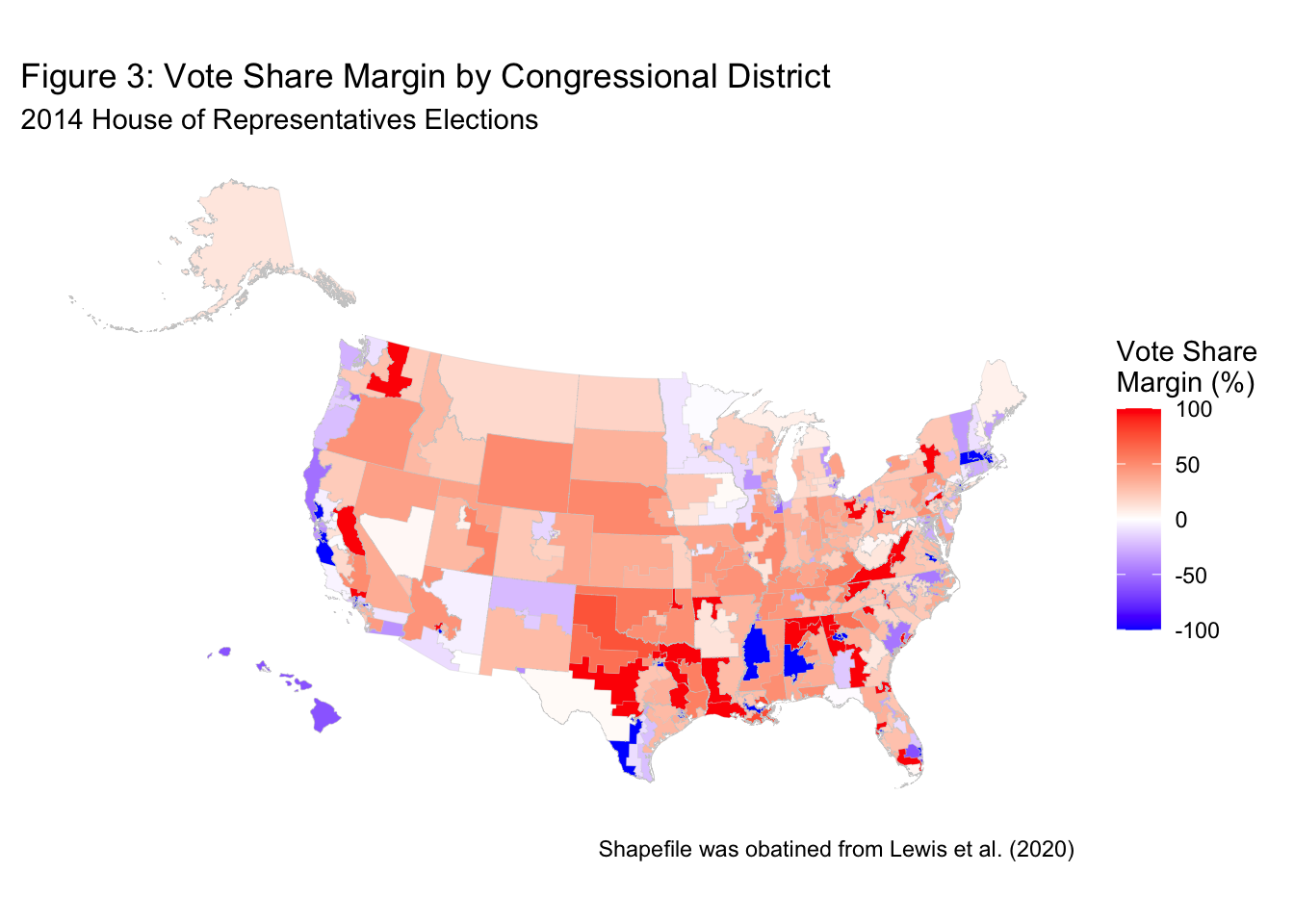 Election results by vote margin